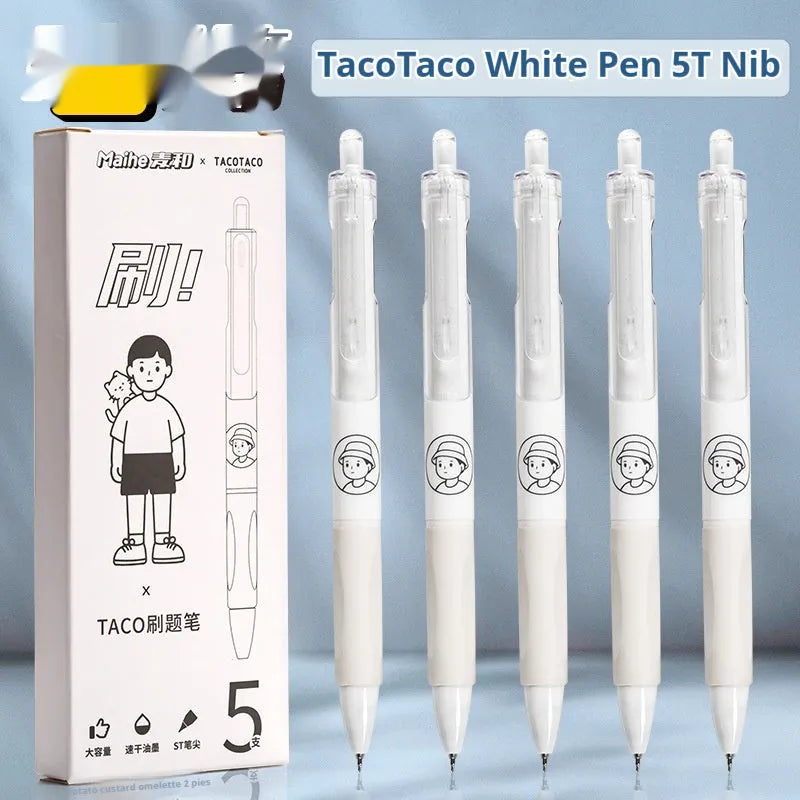 Set of five Taco series 0.5mm black ballpoint pens with quick-drying ink for exams and signatures
