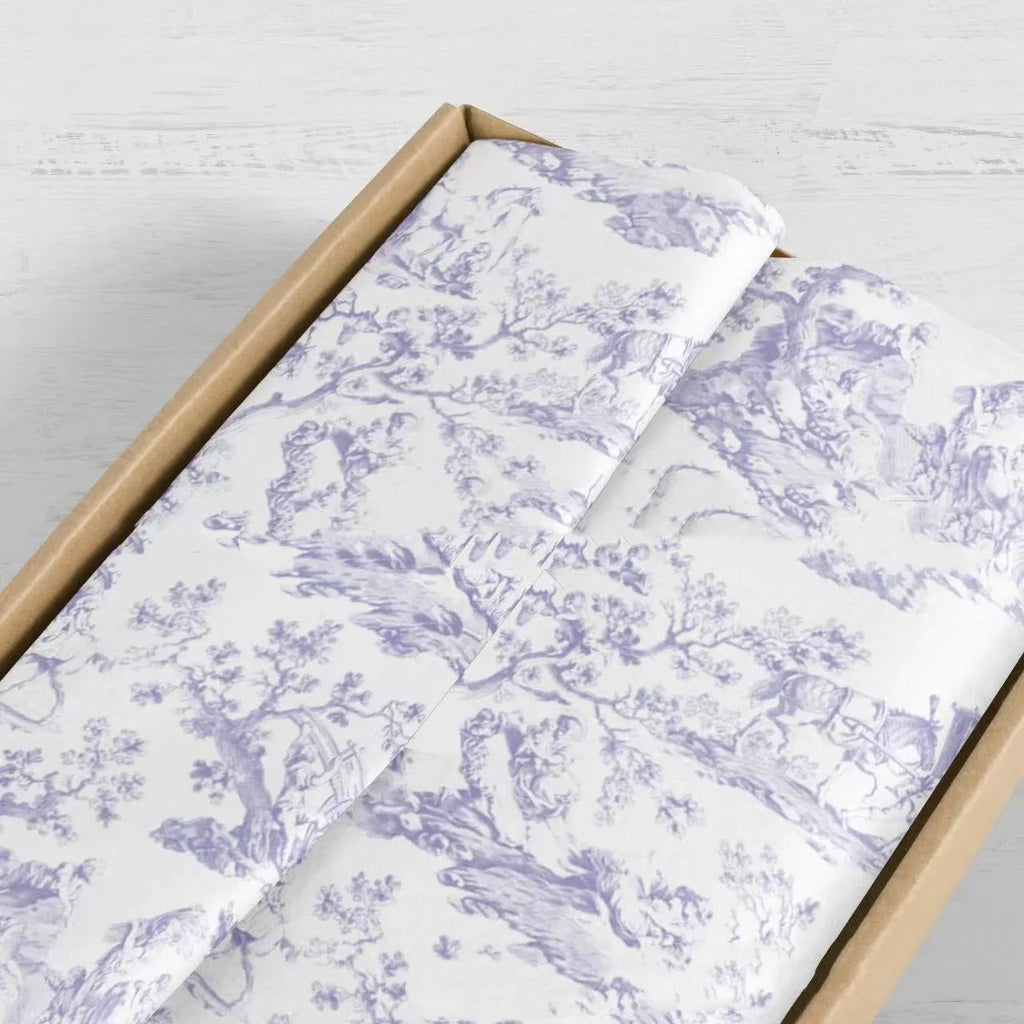 French Mg tissue paper sheet measuring 50x70cm with retro French romance design in pink purple colour