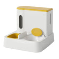 Gray automatic cat feeder with double bowl system showing food and water compartments