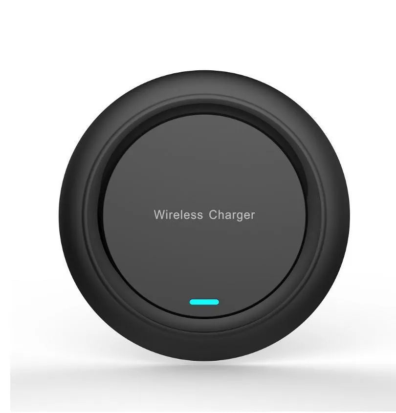 Round desktop wireless charger for mobile phones in black or white colour