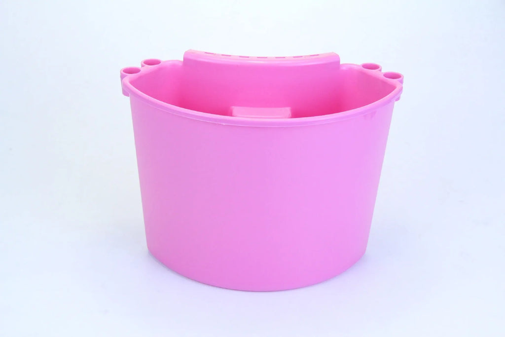 Car washing bucket with grit guard in black, red, blue, or pink, showing 20-litre capacity and sturdy handle