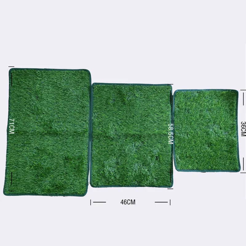 Green washable dog grass pee pad on a patio for pet potty training