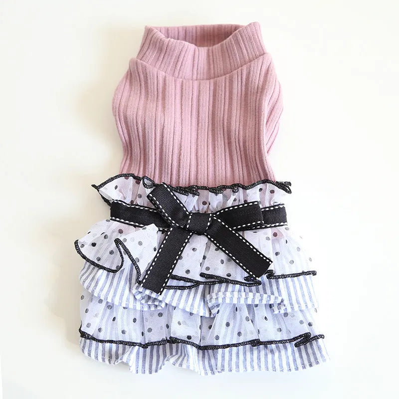 Polka dot lace cake dress pet clothing in princess style with three colour options