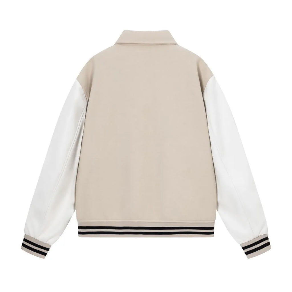 Women's bone embroidered wool blend jacket in apricot colour showing embroidery detail