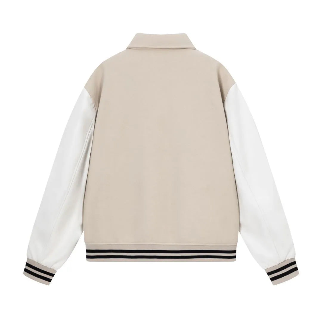 Women's bone embroidered wool blend jacket in apricot colour showing embroidery detail
