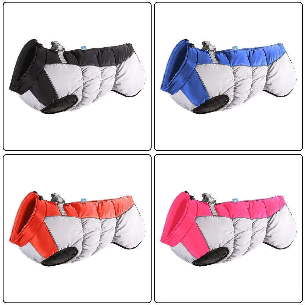 Large dog waterproof winter coat with reflective strips in polar fleece, available in multiple sizes and colours