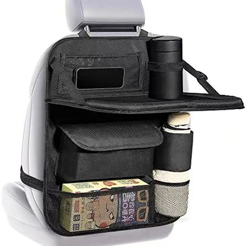Black oxford cloth car seat back organiser bag with 42x30cm hanging storage pocket