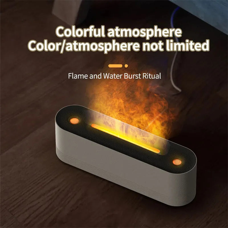 Black ultrasonic aroma diffuser with LED flame lighting emitting cool mist