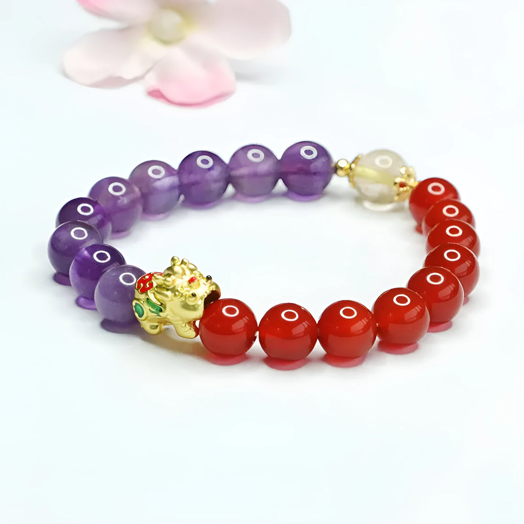 Women's amethyst red agate bracelet with 8mm beads in Chinese-style design