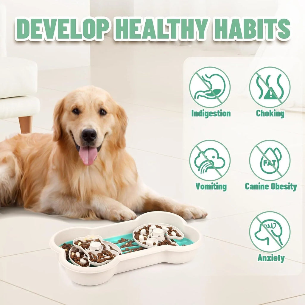 Green three-tier slow feeder dog bowl with wave and rotated hump patterns for large breed dogs