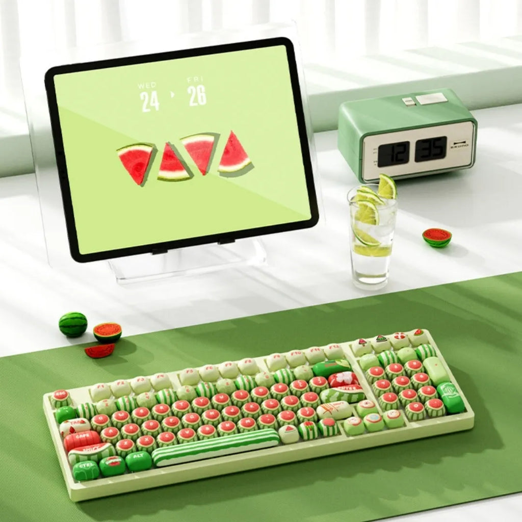 Watermelon-themed mechanical keyboard key caps with five-sided sublimation printing, PBT material, small steamed bun shape