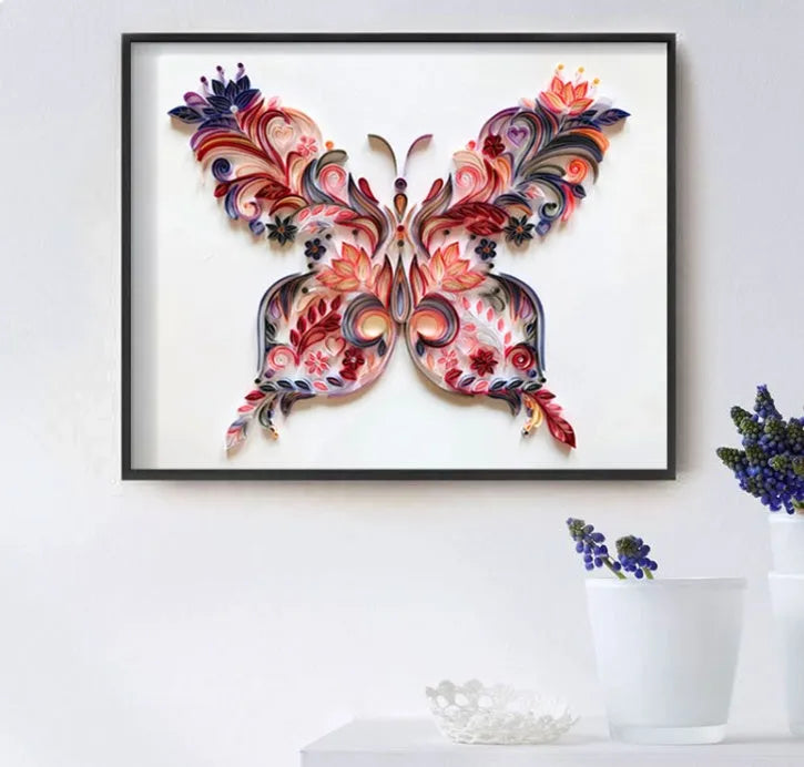 20 inch butterfly quilling illustration material pack with craft paper, glue, scissors, awl, and tweezers for handmade ornaments