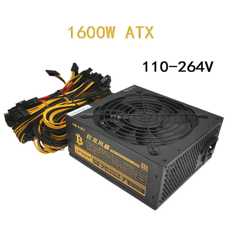 Black server power supply with multiple GPU and CPU connectors, CE certified