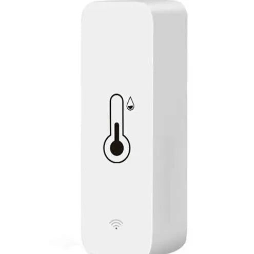 White rectangular WiFi Zigbee temperature humidity sensor measuring 72mm by 25mm by 20mm