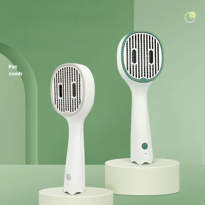 Dark green UVC sterilisation pet grooming slicker brush with needle bristles for removing tangled cat and dog hair