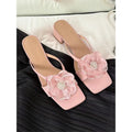 Korean style women's sandals with chunky heel and square toe design in cream-white colour