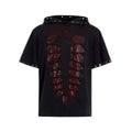 Black men's hooded short-sleeved T-shirt with sequin detailing in loose-fitting style