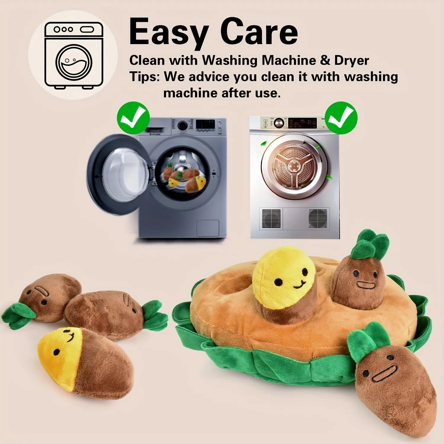 Interactive dog puzzle toy with yellow slow feeder pads and removable squeaky plush toys for canine enrichment