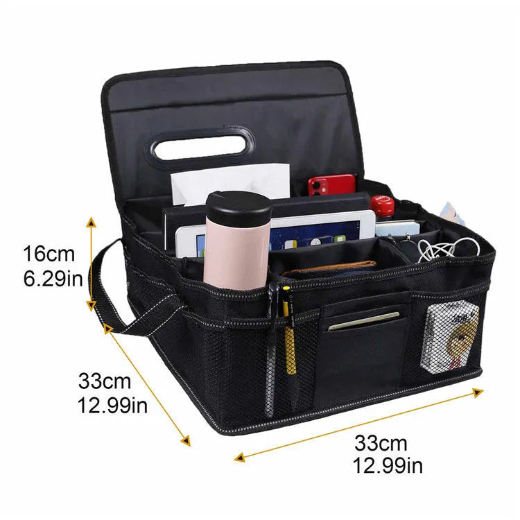 Black Oxford cloth car storage box with 33cm square dimensions for vehicle boot organisation