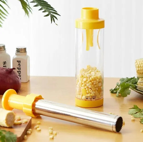 Yellow cylindrical corn stripper kitchen tool with 27cm height