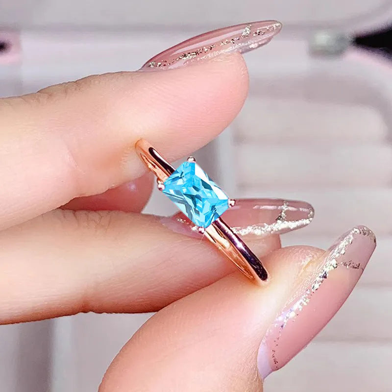 Sapphire blue zircon geometric bracelet ring with oval and love heart designs on copper base