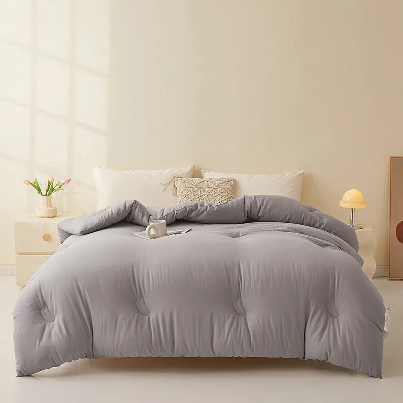 Soybean fibre pure cotton quilt in grey colour showing twill weave texture and size dimensions