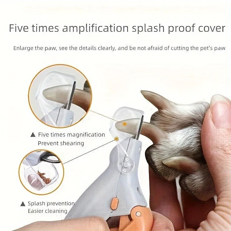 Yellow LED light pet nail trimmer with magnifying glass for cutting cat and dog nails