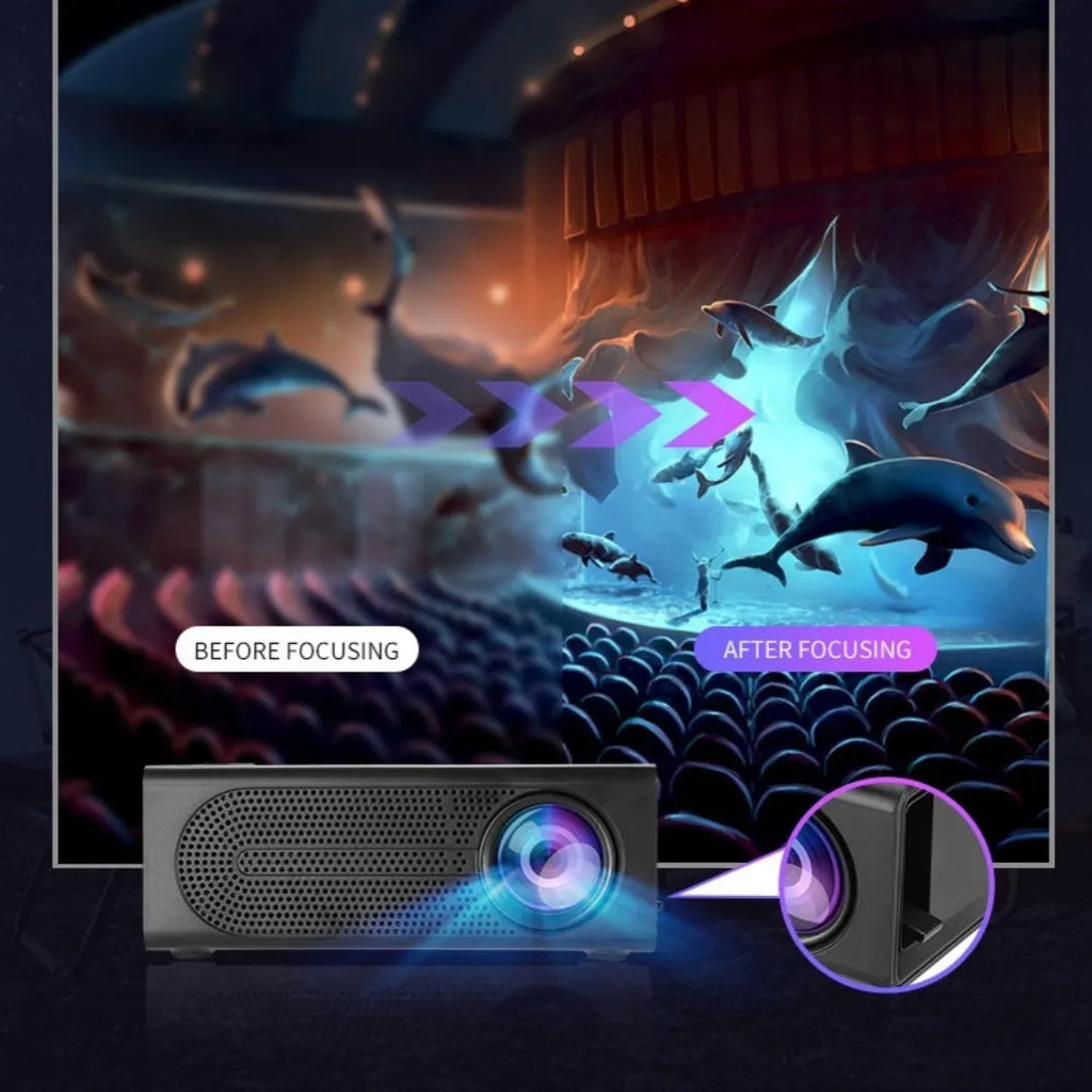 Portable mini projector in black or white with wired mobile phone connection for stable projection
