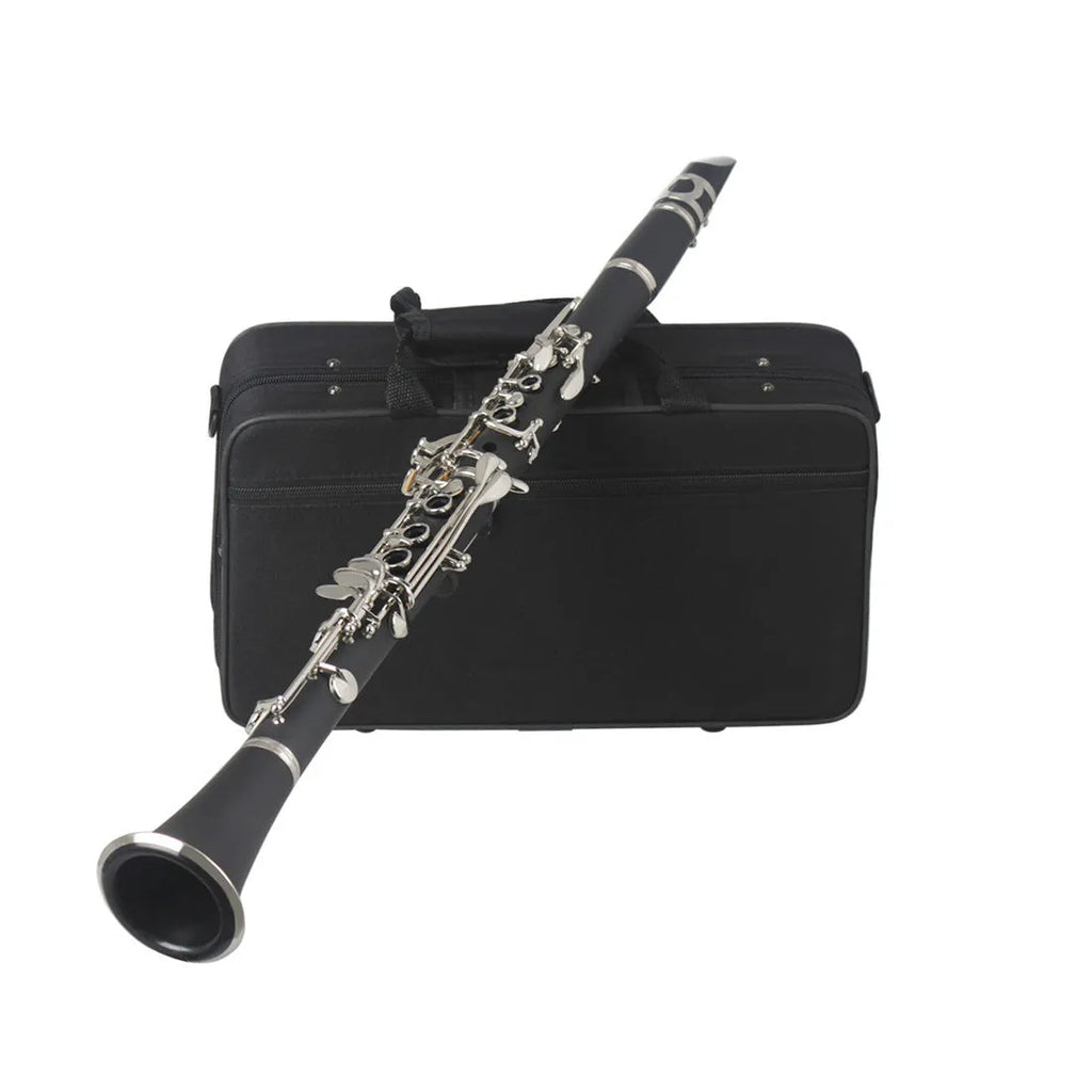Black Bakelite clarinet with 17 nickel-plated keys, 67cm long, for beginner music practice