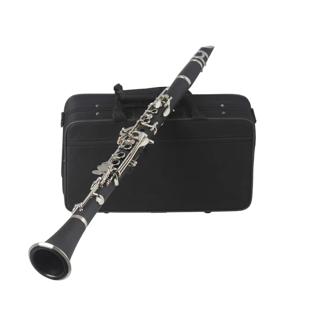 Black Bakelite clarinet with 17 nickel-plated keys, 67cm long, for beginner music practice