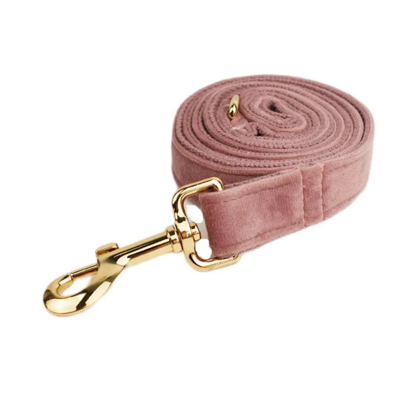 Light purple pink velvet dog collar with matching rope leash from a pet accessory set