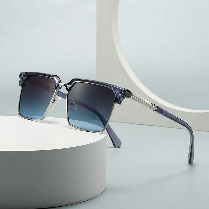 Men's square sunglasses with plastic frame and UV400 lenses in six colour options including black silver and tea frame variations