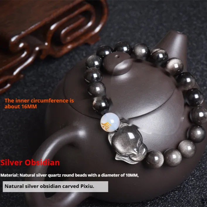 Natural obsidian zodiac bracelet with 10mm beads in gold, silver, or pure stone styles