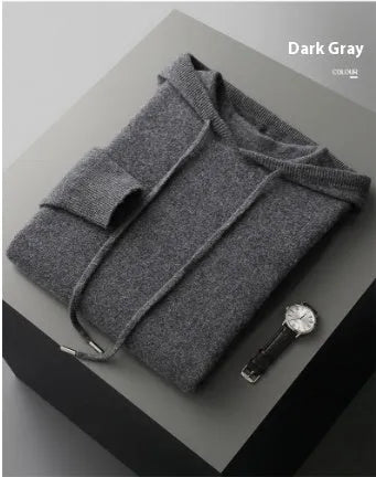 Men's light grey cashmere hooded sweatshirt and matching trousers set for winter leisure wear