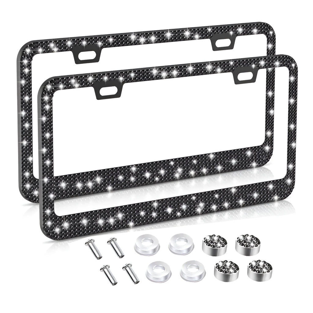 Diamond-studded stainless steel license plate frame, US standard 160 x 310 mm, in white, black, or AB colour