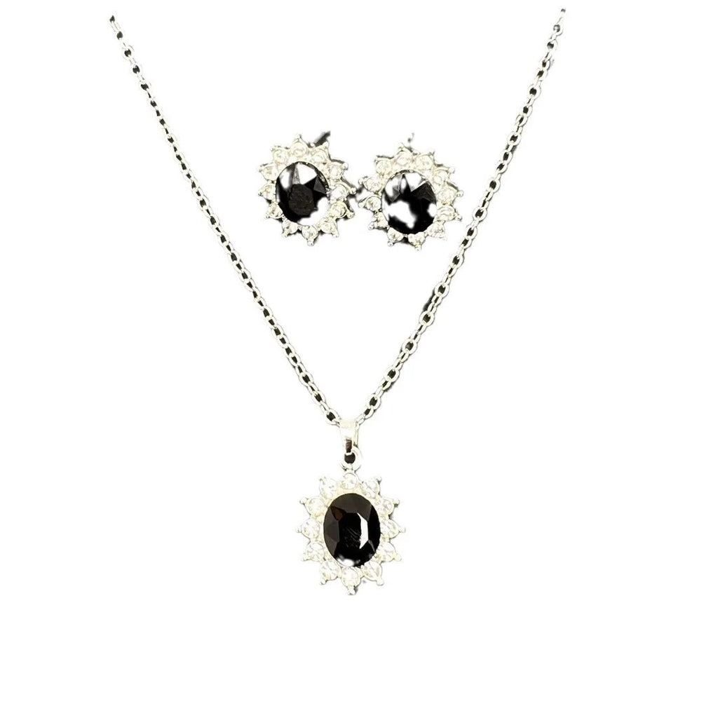 Sunflower theme zircon alloy necklace and earring set in six colour options