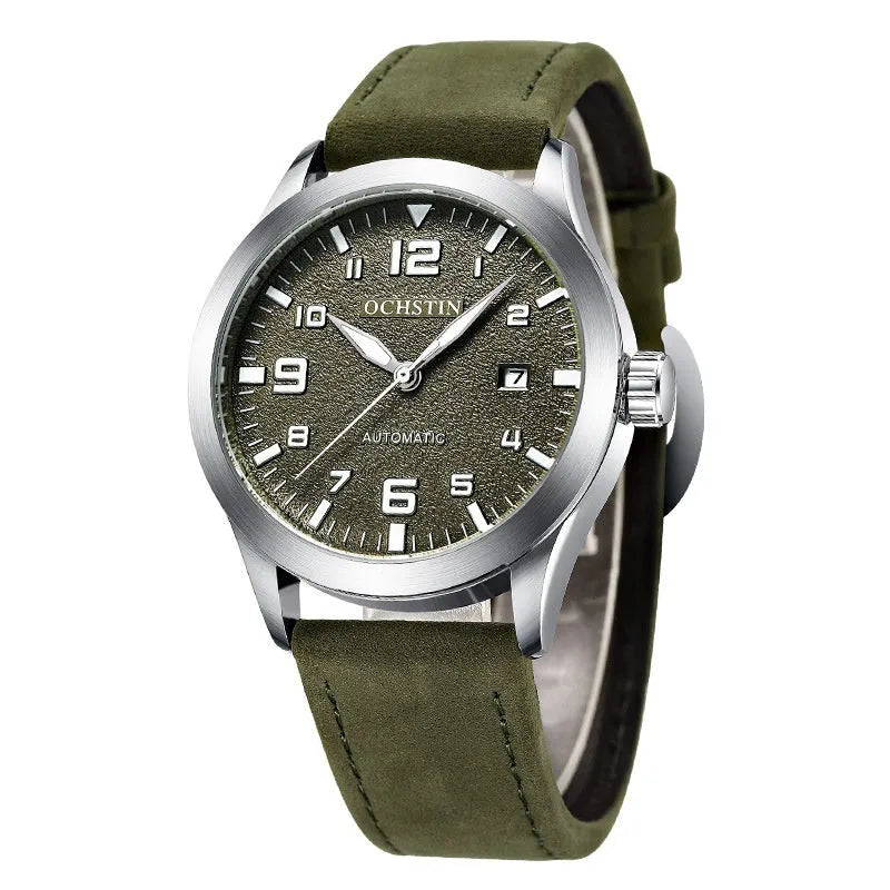 Casual business retro leather automatic mechanical watch showing 12mm thickness and colour options