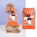 Orange Halloween pet sweater with striped pattern and hooded fur ball design for dogs and cats