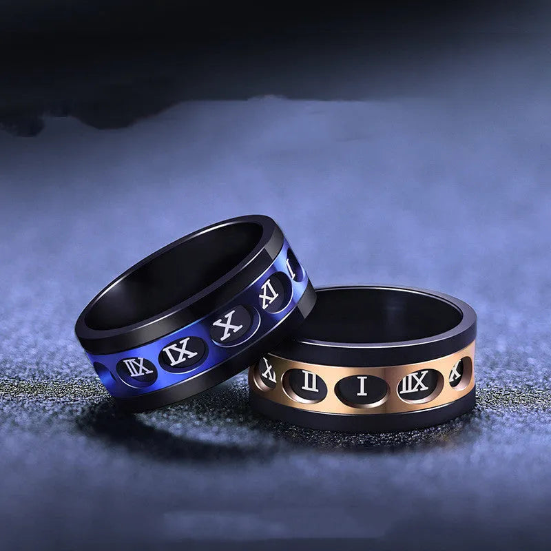 Titanium steel hip hop ring in blue or rose gold, polished metal band, sizes 7 to 11, 7g