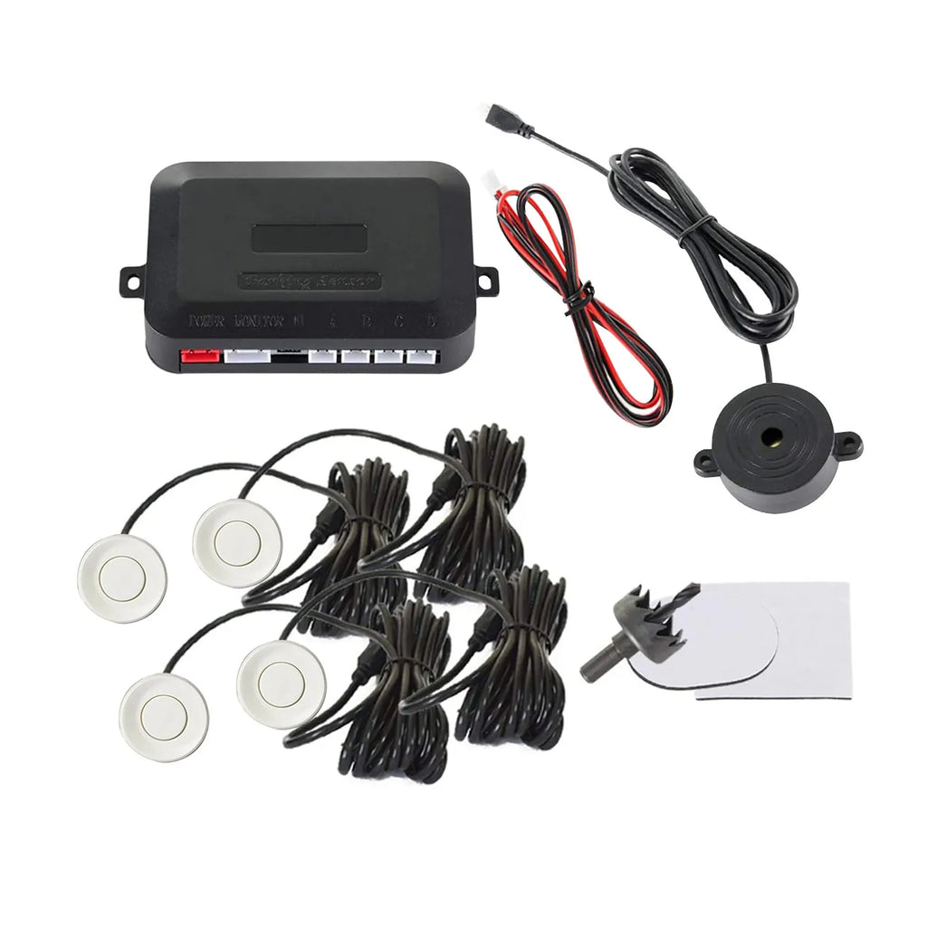 4-probe buzzer reversing radar system with sensors, control module, and installation tools for vehicle parking safety