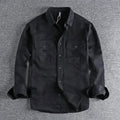 Men's long sleeve overalls shirt in cardigan style, loose fit, colours light grey black khaki green