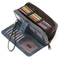 Women's expanding card holder wallet in light brown showing multiple card slots and passport sleeve
