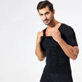 Men's nylon vest shapewear body toning T-shirt in black, blue, or white, sizes M to XXL, 57cm length