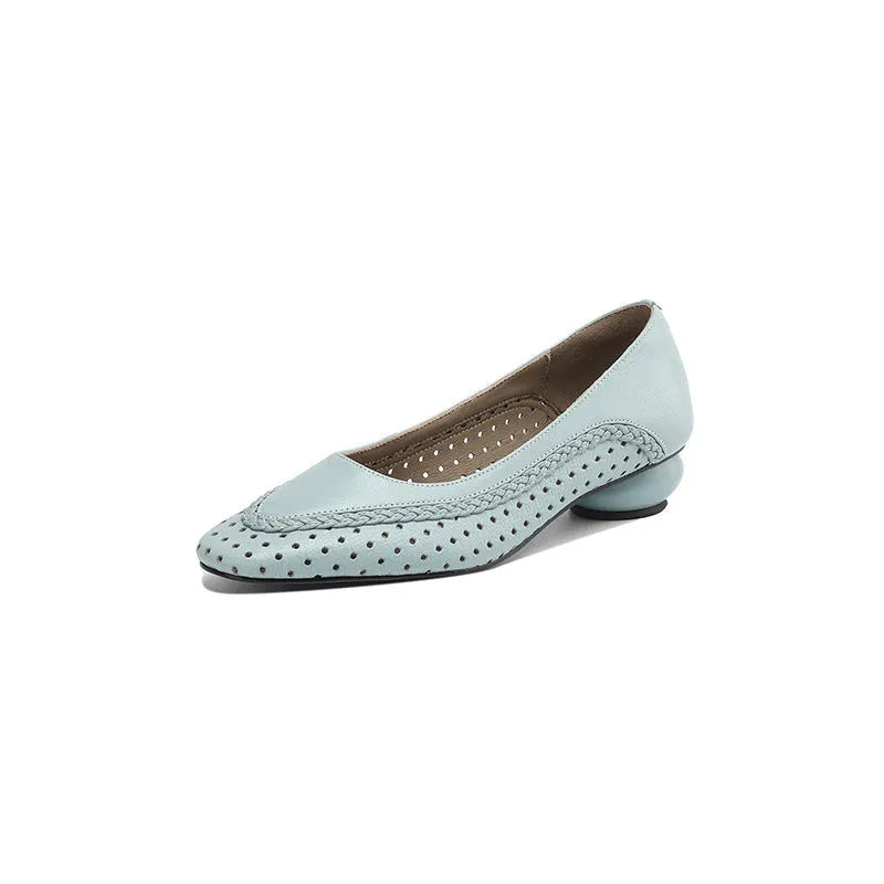 Women's shallow mouth hollow-out round toe mid heel sandals in light colours