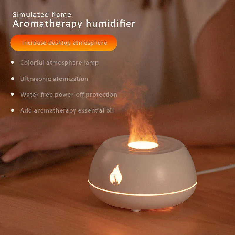 Black USB flame effect aromatherapy humidifier diffuser with LED lights and directional mist nozzle
