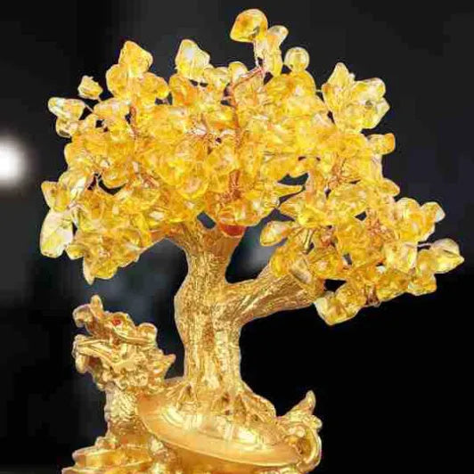 Citrine small water turtle money tree Feng Shui ornament measuring 18x11x23cm