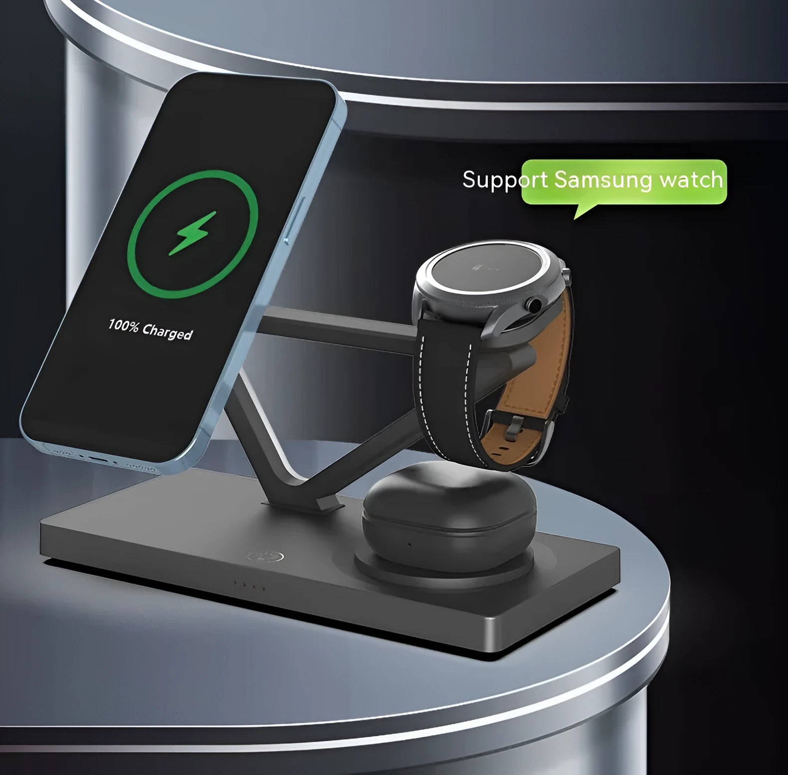 Five-in-one wireless charging night lamp with magnetic phone bracket, watch charging station and circular charging base