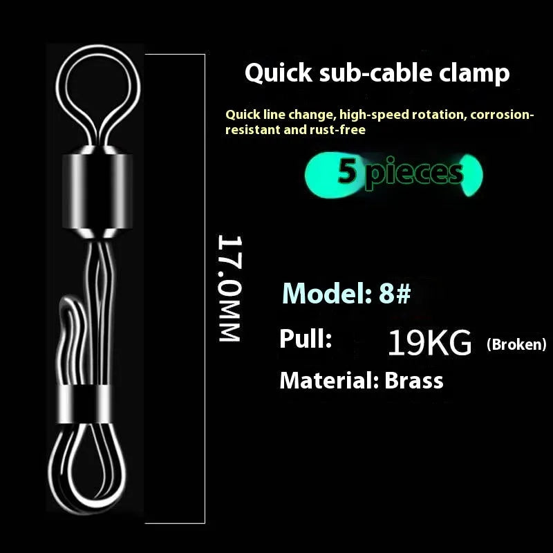 Brass quick change line clamp with swivel bearing and quick release mechanism for wire management