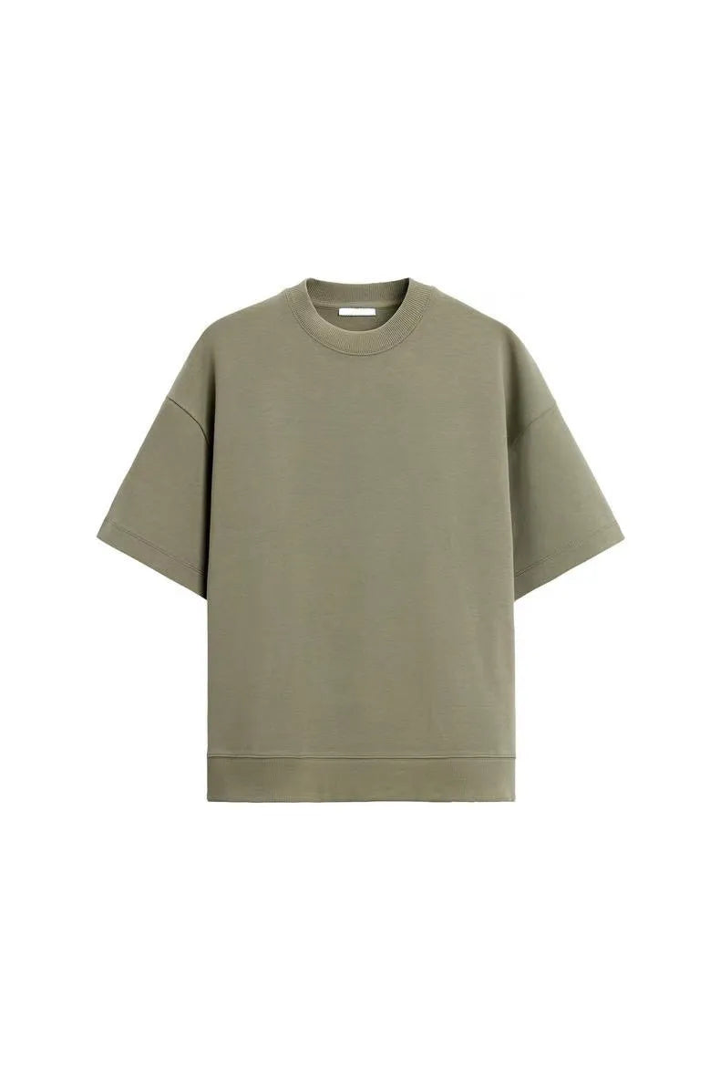 Loose double-sided cloth texture short sleeve set with round collar and matching shorts in blue colour