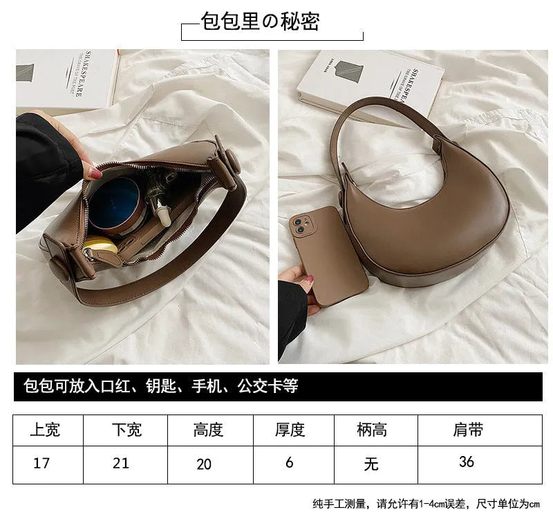 Women's retro shoulder bag in PU with dumpling shape, measuring 21x20x6cm, in black colour with zipper organiser